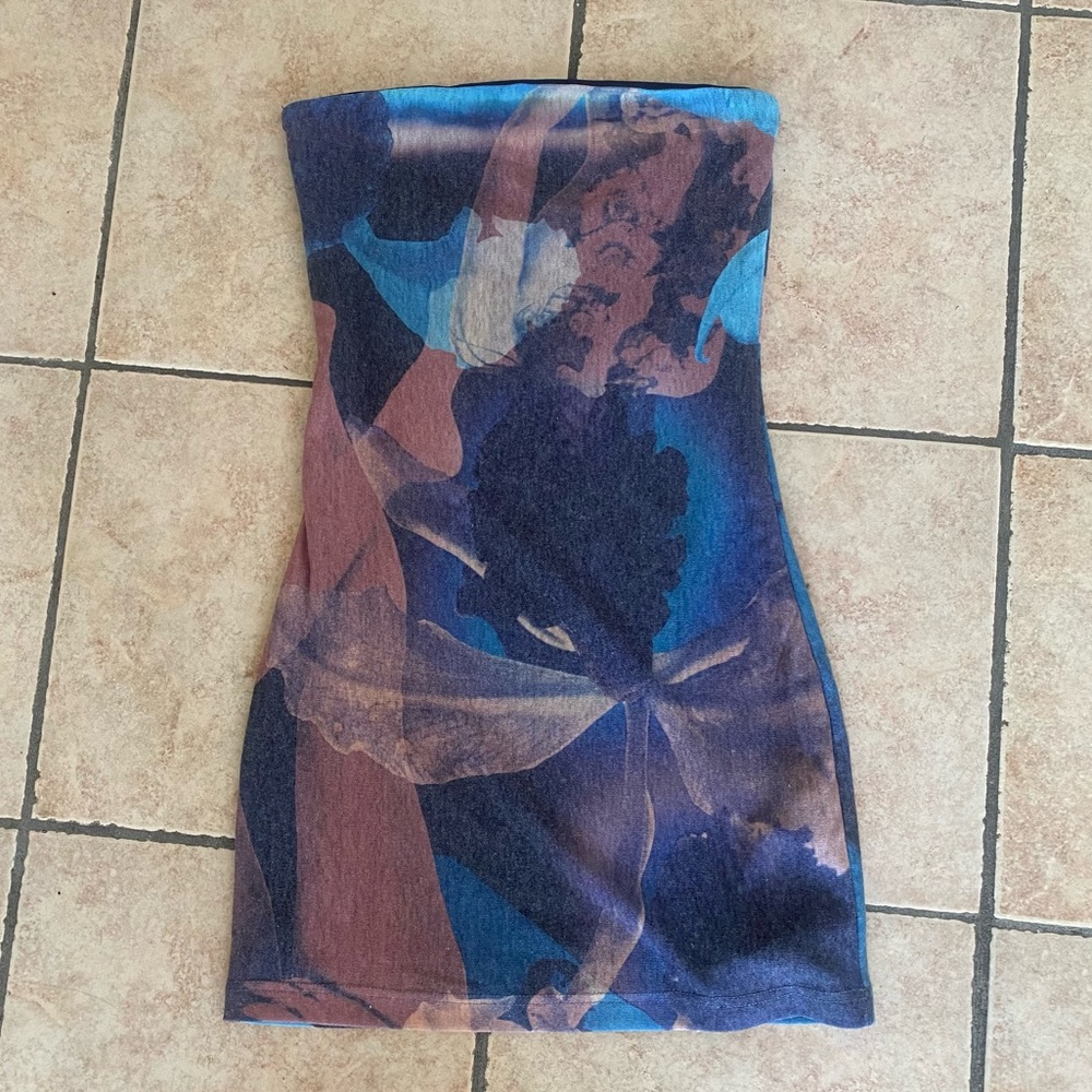 With Jean Frankie strapless mini in blue print